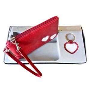 Vintage Wilson's Leather Wristlet & Photo Frame Key Fob - Red w White Hearts